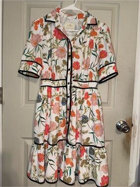 kate spade White Floral Button-Front Top with Pink & Coral Blooms